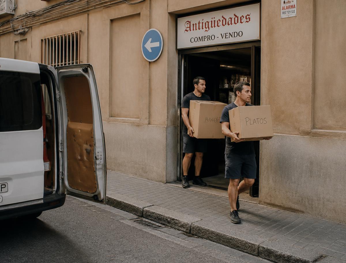 Dos operarios cargando cajas en una mudanza